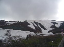 山頂には残雪がある